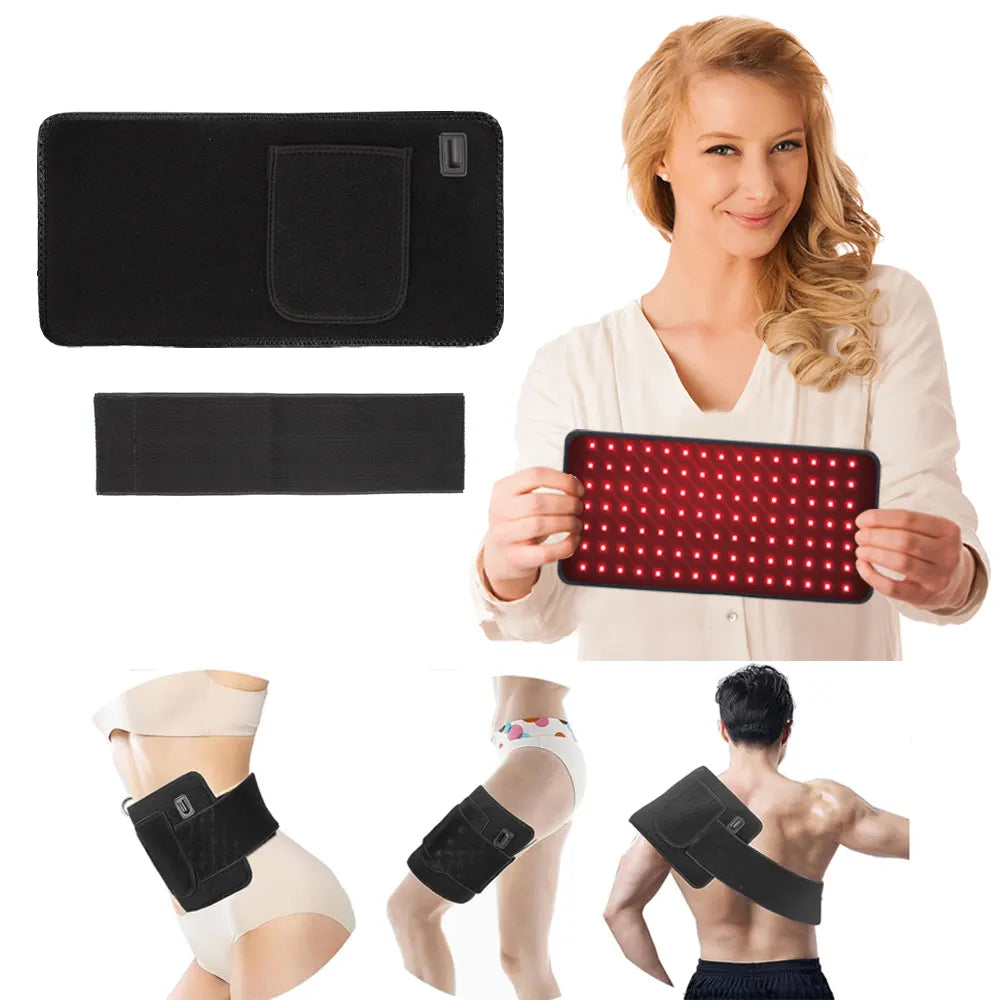 Woman with a smiling face showing a Red Infrared Light Therapy Pad.