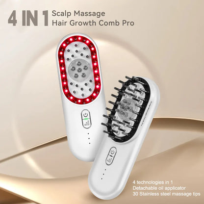 4-in-1 scalp massage hair growth comb pro with LED lights on a beige background