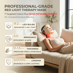MIVANI Red Light Therapy Mask for Face, LED Face Mask 7 Colors 8 Modes with 850nm NIR, 368 LEDs Red & Blue LED Light Therapy for Wrinkles Acne at Home Skincare, 2600mAh Rechargeable Remote