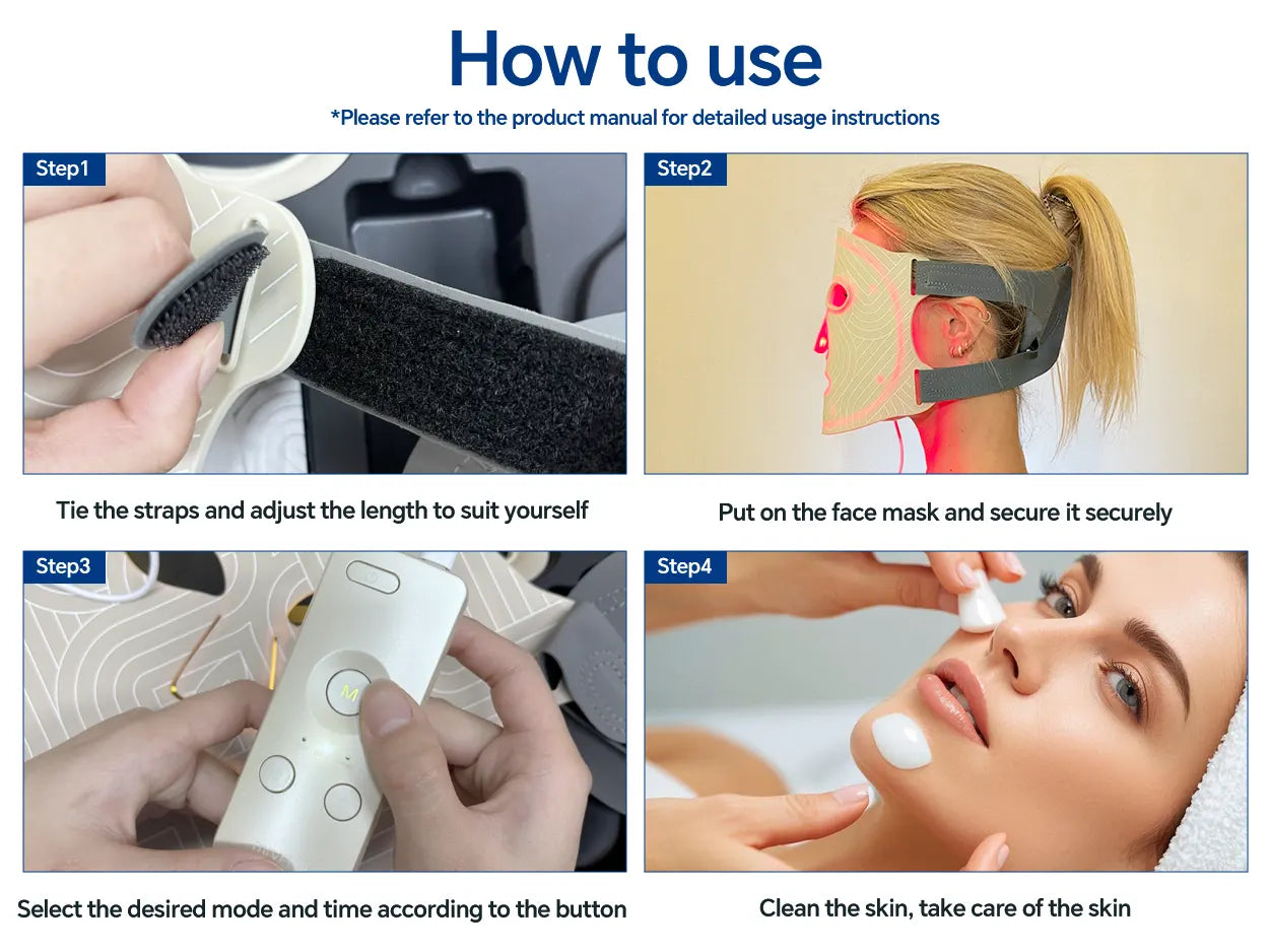 Step-by-step guide on how to use a skincare product with images and text.