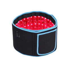 Black LED Red Infrared Light Therapy Belt with blue trim on a white background