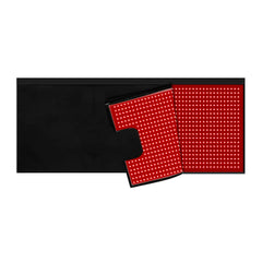 Red LED bag with black screen, power supplies, and a person using the bag.