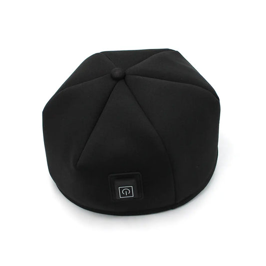 Black style red and infrared light therapy hat on a white background